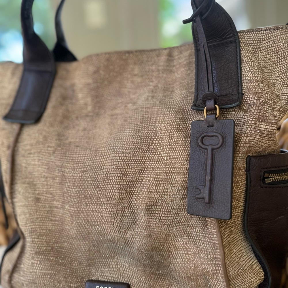 Fossil Tan and Brown Tote with Leather Accents - Picture 12 of 13